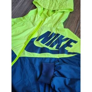 Nike Kids Windrunner Jacket Lime Green Navy Blue Full Zip Hooded Windbreaker L
